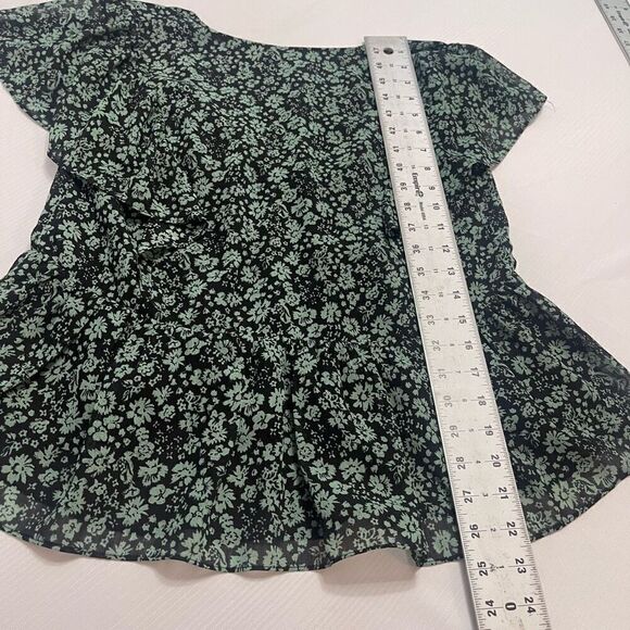 Madewell Georgette Green Floral Faux Wrap Short Sleeve Peplum Top Small Womens - Picture 7 of 7